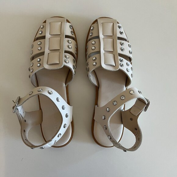 like new Freda Salvador Sera leather fishmerman sandal / bone crystal gem / 8.5 - Picture 1 of 7